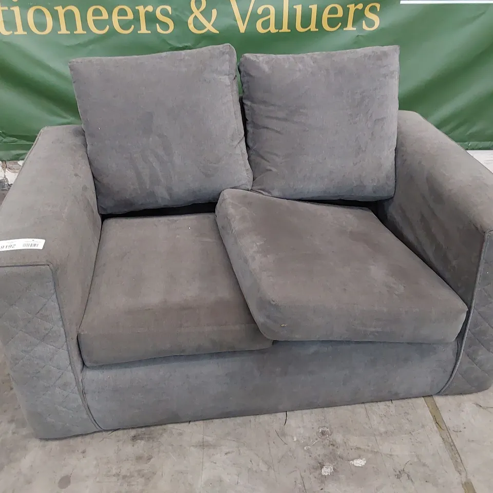 DESIGNER TWO SEATER SOFA QUILTED GREY FABRIC 