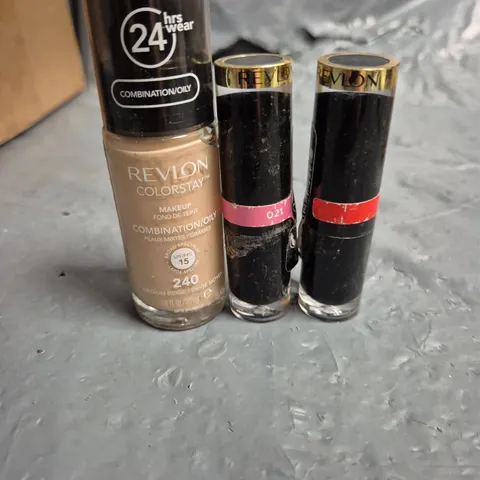 APPROXIMATELY 30 REVLON LIPSTICKS AND FOUNDATION PRODUCTS - ASSORTED SHADES AND SIZES