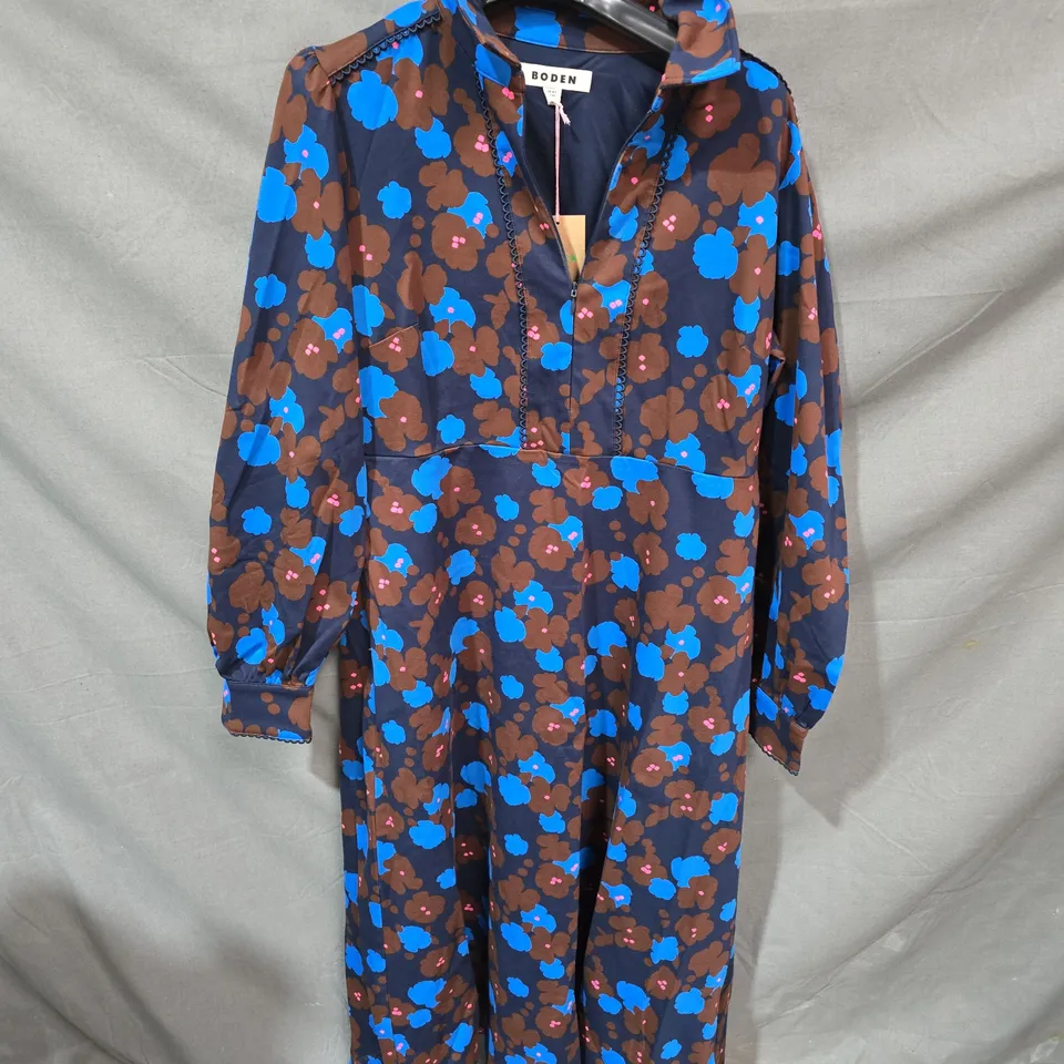 BODEN WOMEN'S FLORAL PRINT JUMPSUIT – NAVY WITH BLUE & BROWN - UK 16R
