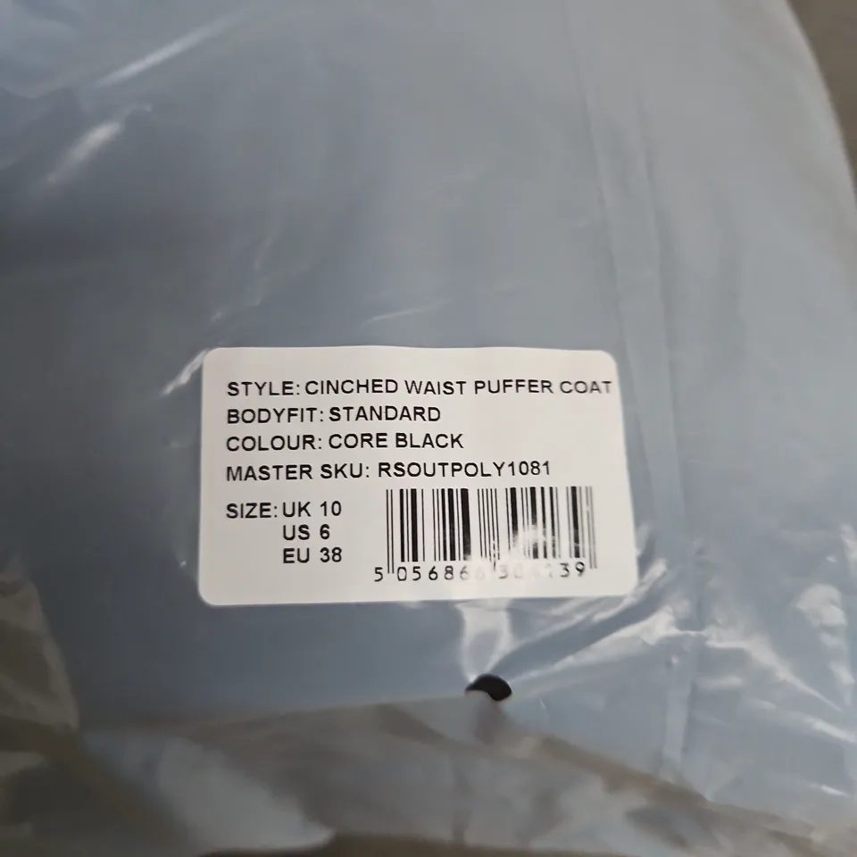 BAGGED REASN CINCHED WAIST PUFFER COAT – CORE BLACK, UK 10 (WOMEN)