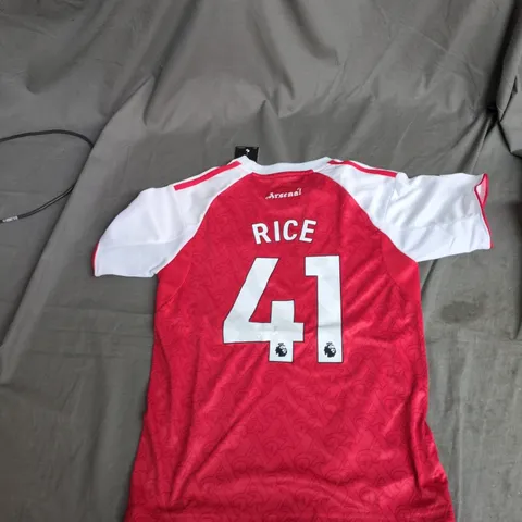 ARSENAL FC KIDS’ FOOTBALL SHIRT – RICE 41 (ADIDAS, EMIRATES FLY BETTER) UK 24