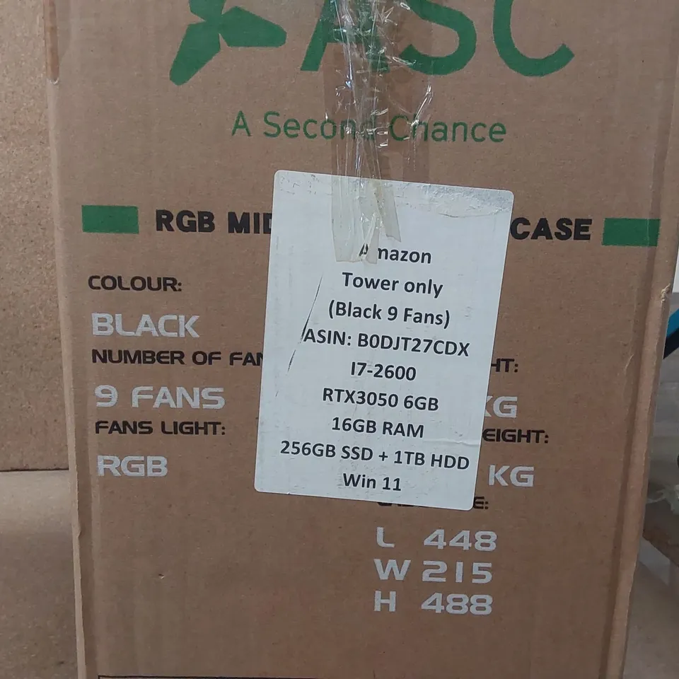 BOXED CUSTOM GAMING PC - GEFORCE RTX 3050 6GB PALIT GRAPHICS CARD, INTEL I7-2600 CPU, 600W ATX PSU, 16GB RAM, 256GB SSD ECT