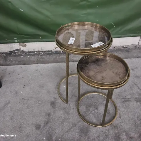 NEST OF TWO CIRCULAR TRAY TABLES WITH WORLD MAP TOPS