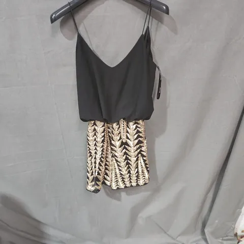 TFNC LONDON TOP  – BLACK SLEEVELESS TOP WITH GOLD SEQUINS , SIZE S