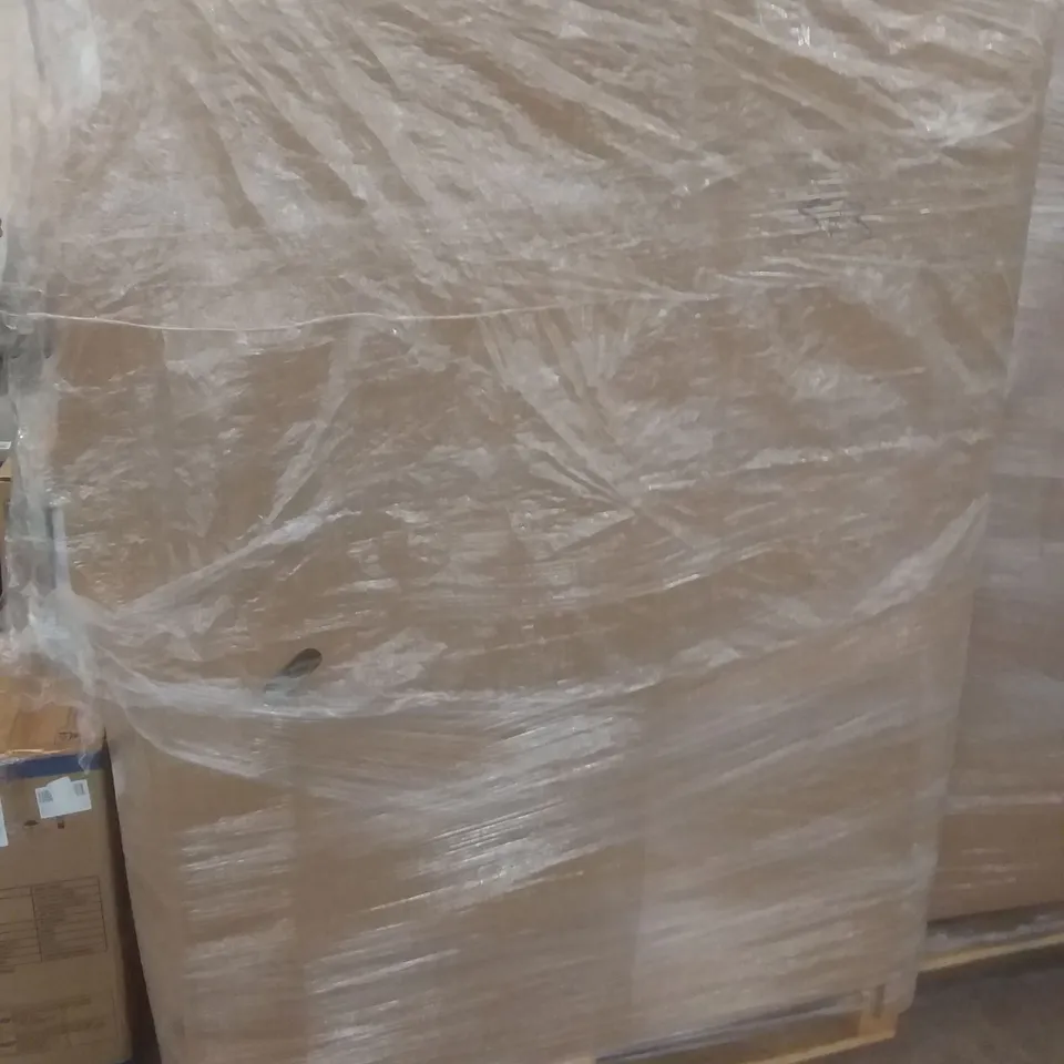 PALLET OF ASSORTED ITEMS INCLUDING GREY STORAGE STOOL, AIR COOLER, TOILET SEAT, RAIN SHOWER SYSTEM