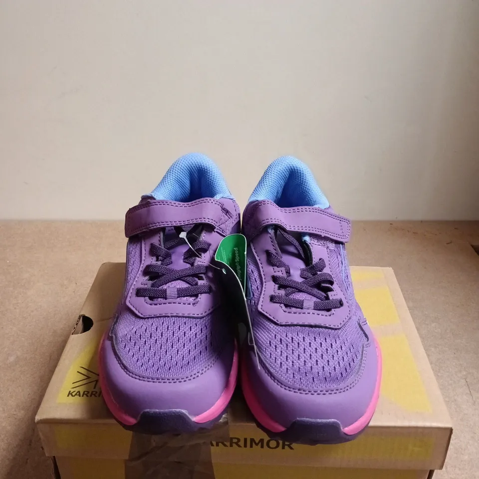BOXED PAIR OF KARRIMOR TEMPO TR CHG00 KIDS' TRAIL SHOES – PURPLE/PINK, UK 2 (EU 34)
