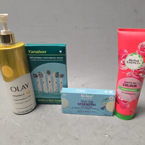 APPROXIMATELY 13 ASSORTED HEALTH & BEAUTY ITEMS TO INCLUDE - OLAY BODY LOTION , HERBAL ESSENCES CONDITIONER , TOOTHBRUSH HEADS ETC