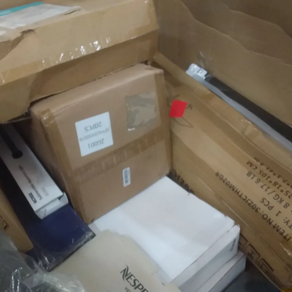 PALLET OF ASSORTED ITEMS INCLUDING ANGELSHIELD TOILET SEAT, AMORPHOUS BACK LIT LED MIRROR, KITCHEN FAUCET, HOMIDEC,  PET STAIRS, NESPRESSO VERTU NEXT