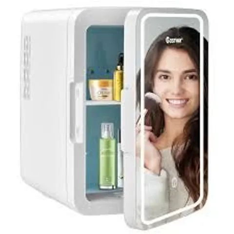 BOXED COSTWAY 10L PORTABLE AC/DC BEAUTY FRIDGE WITH LED MIRROR - WHITE 