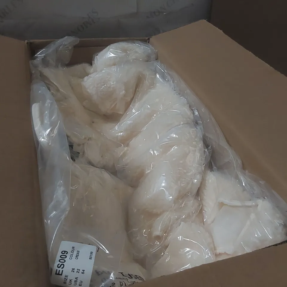 BOX CONTAINING APPROXIMATELY 7x BRAND NEW JD WILLIAMS CREAM BORG GILETS - SIZE 26