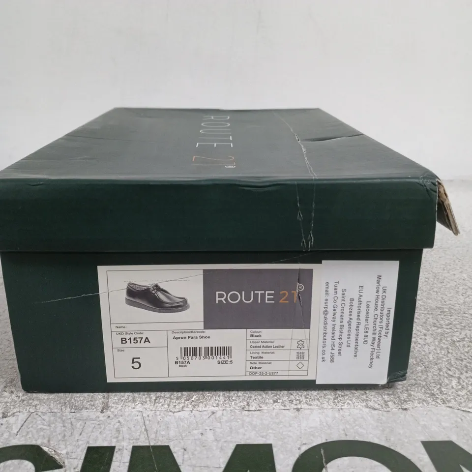 ROUTE 21 BLACK LEATHER LOAFERS – UK 5 (WOMEN)