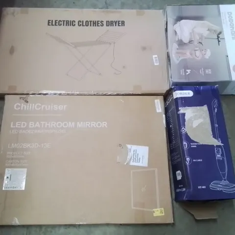 PALLET CONTAINING ASSORTED PRODUCTS INCLUDING LED BATHROOM MIRROR, MULTIFUNCTIONAL STEAM FLOOR WASHER, DODOHANI BATH STAND & ELECTRIC CLOTHES DRYER