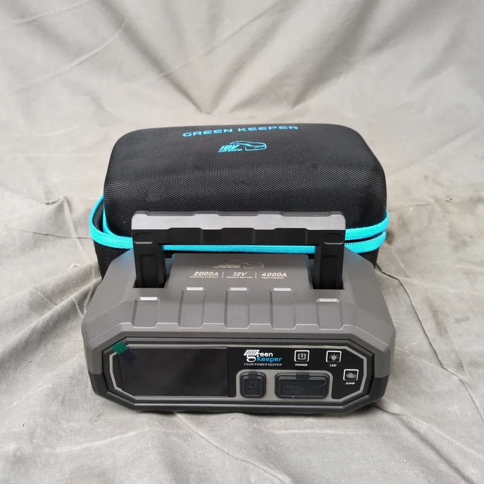 GREEN KEEPER 12V JUMP STARTER – PORTABLE CAR BATTERY BOOSTER (BLACK CASE WITH TURQUOISE TRIM)