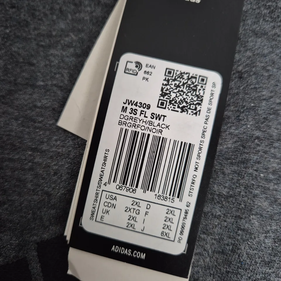 ADIDAS SWEATSHIRT – GREY, UK 2XL (US 2XL) – WITH TAG