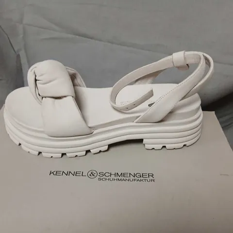 KENNEL & SCHMENGER SOFT NUBUK IVORY SIVO PLATFORM SANDALS – WHITE LEATHER, BOXED SIZE 4.5