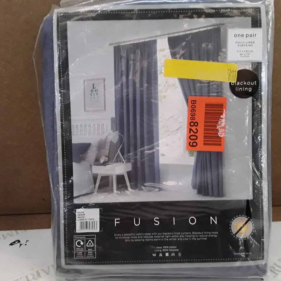BRAND NEW FUSION FULLY LINED BLACKOUT CURTAINS - 117CM X 183CM (DENIM)