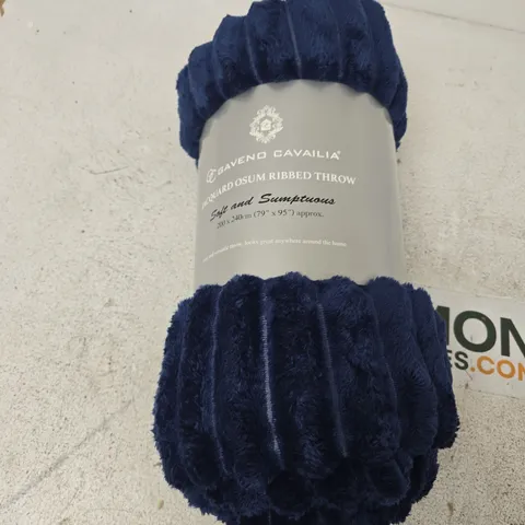 BLUE JACQUARD RIBBED THROW, 200 X 240 CM