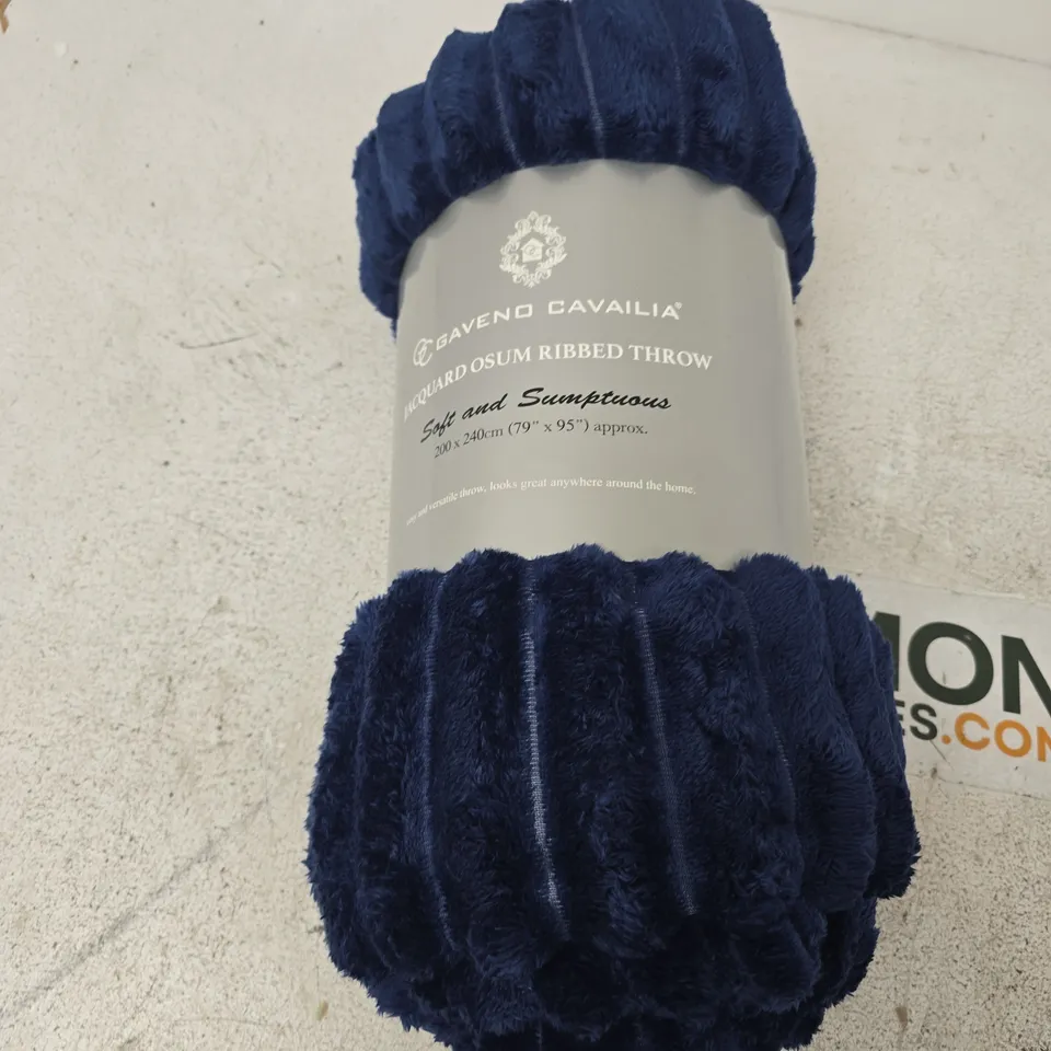 BLUE JACQUARD RIBBED THROW, 200 X 240 CM
