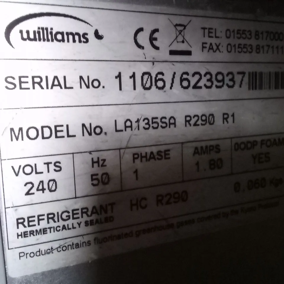 WILLIAMS LA135SA R290 R1 AMBER COMMERCIAL UNDER COUNTER FREEZER