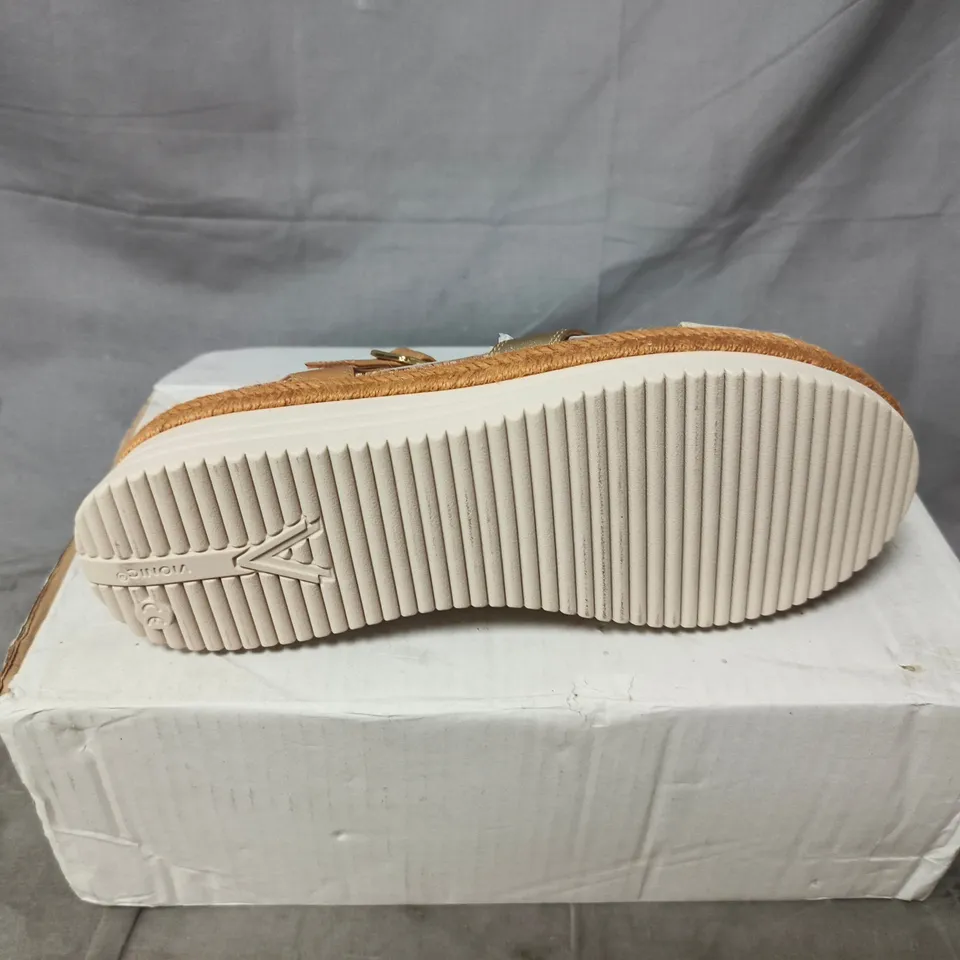 WOMEN'S ESPADRILLE WEDGE SANDALS – BEIGE & GOLD STRAPS UK SIZE 6.5