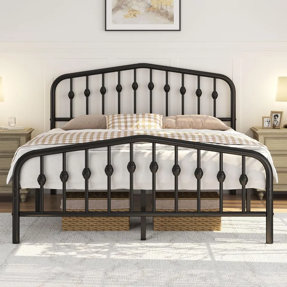 BOXED YAHEETECH 5FT KING BED FRAMES SLATTED METAL BED - BLACK (1 BOX)