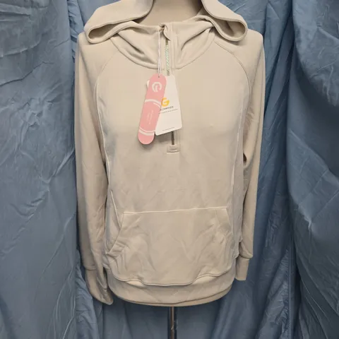 GLOWMODE HALF ZIP HOODED TOP IN CREAM - M