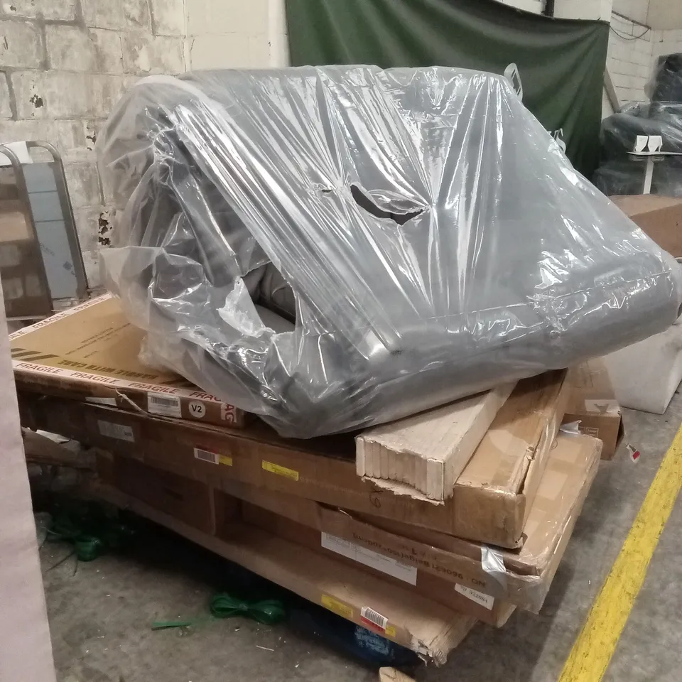 PALLET OF ASSORTED INCOMPLETE DESIGNER FURNITURE PARTS AND SOFA PART