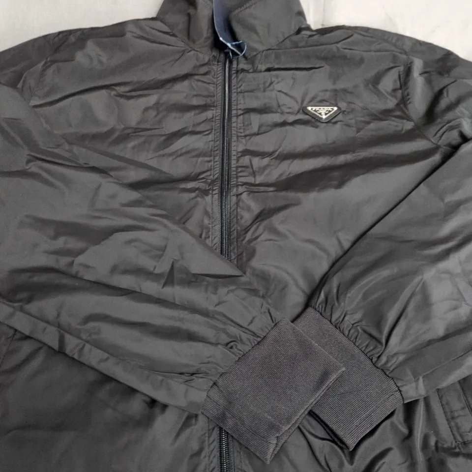 PRADA BLACK NYLON ZIP-UP JACKET - SIZE XL
