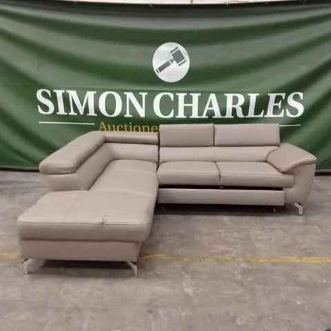 BROOKHURST LEATHER CORNER SOFA BED - TAUPE
