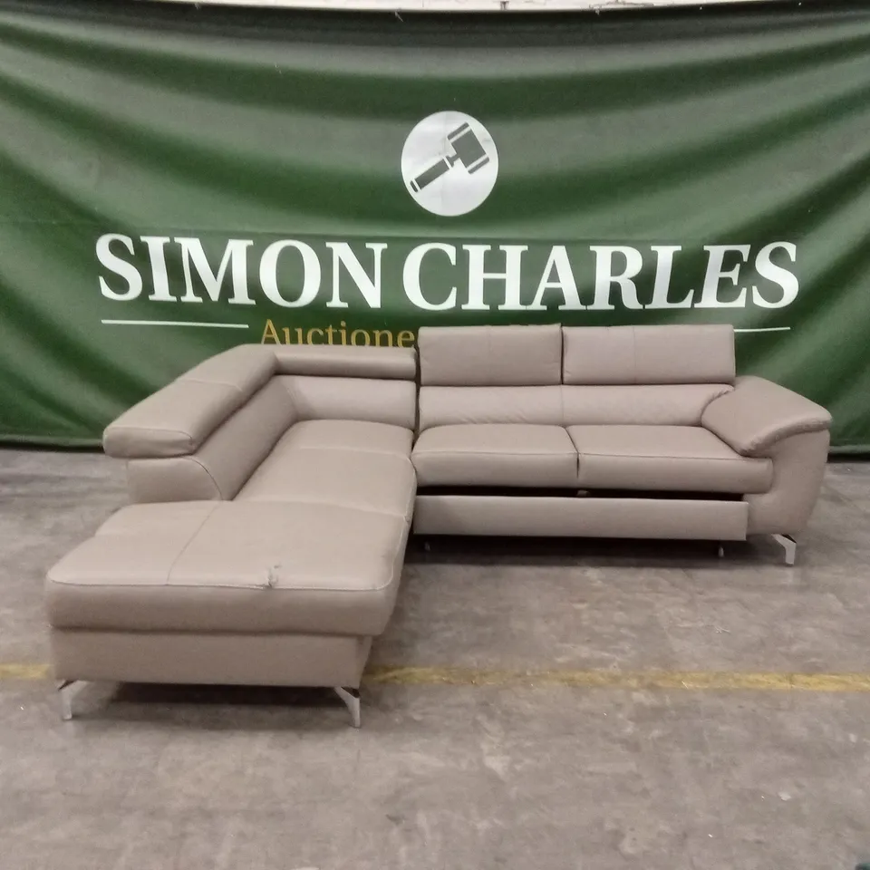 BROOKHURST LEATHER CORNER SOFA BED - TAUPE