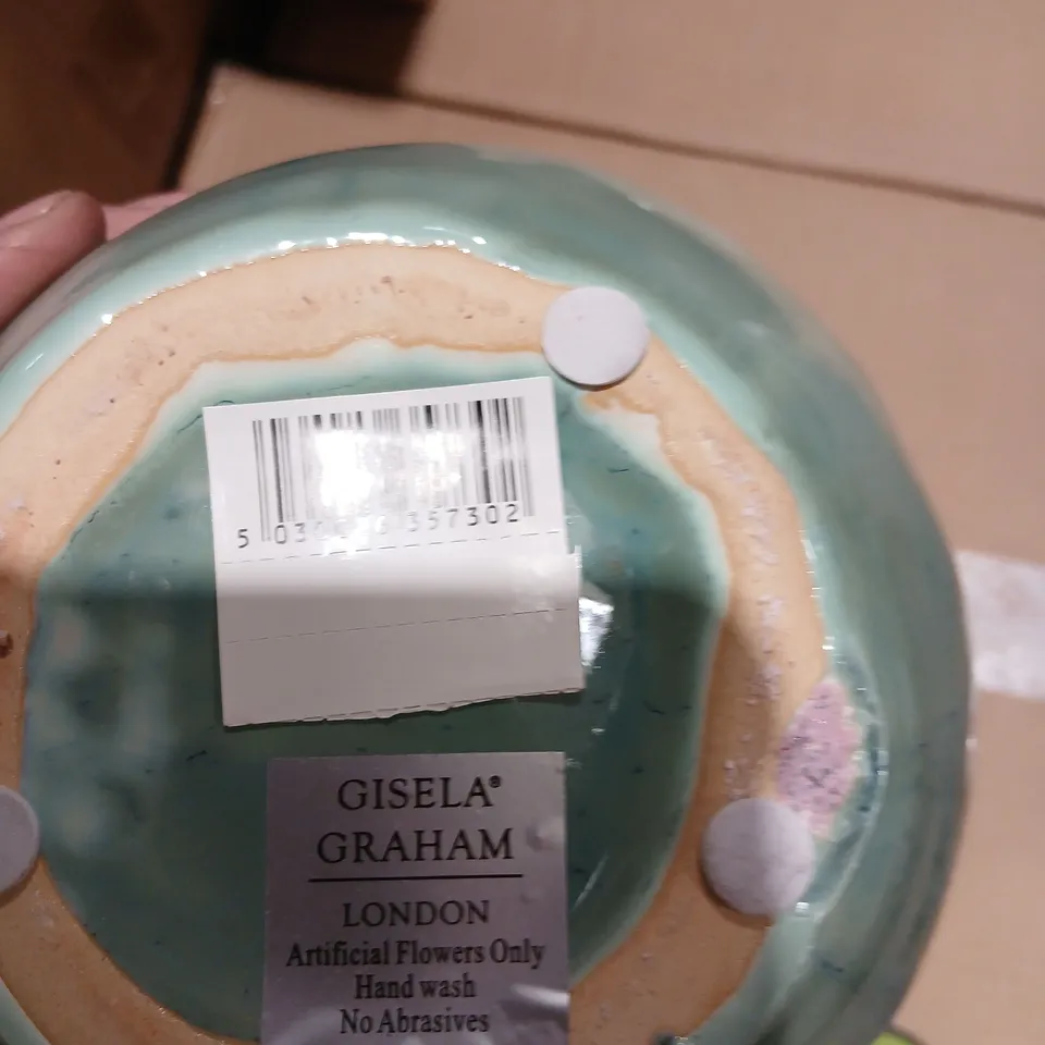 APPROXIMATELY 8 GISELA GRAHAM LONDON TURQUOISE CERAMIC VASE – DECORATIVE