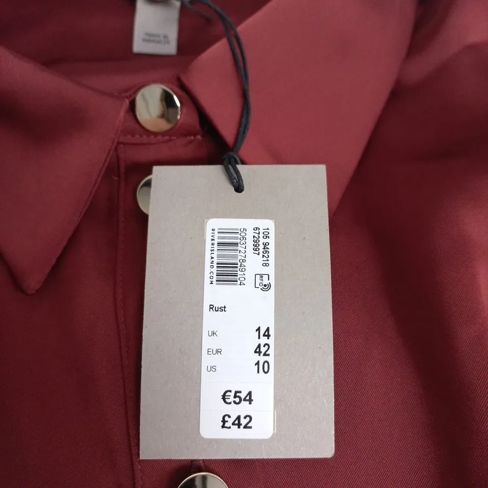 RIVER ISLAND STUDIO SATIN SHIRT-JACKET, RUST – UK 14 (EU 42)