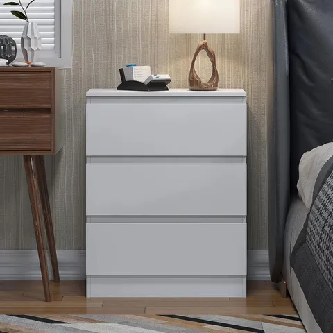 BOXED CARLTON 3 DRAWER CHEST OF DRAWERS. 60cm WIDE. MATT FINISH - WHITE MATT (1 BOX)