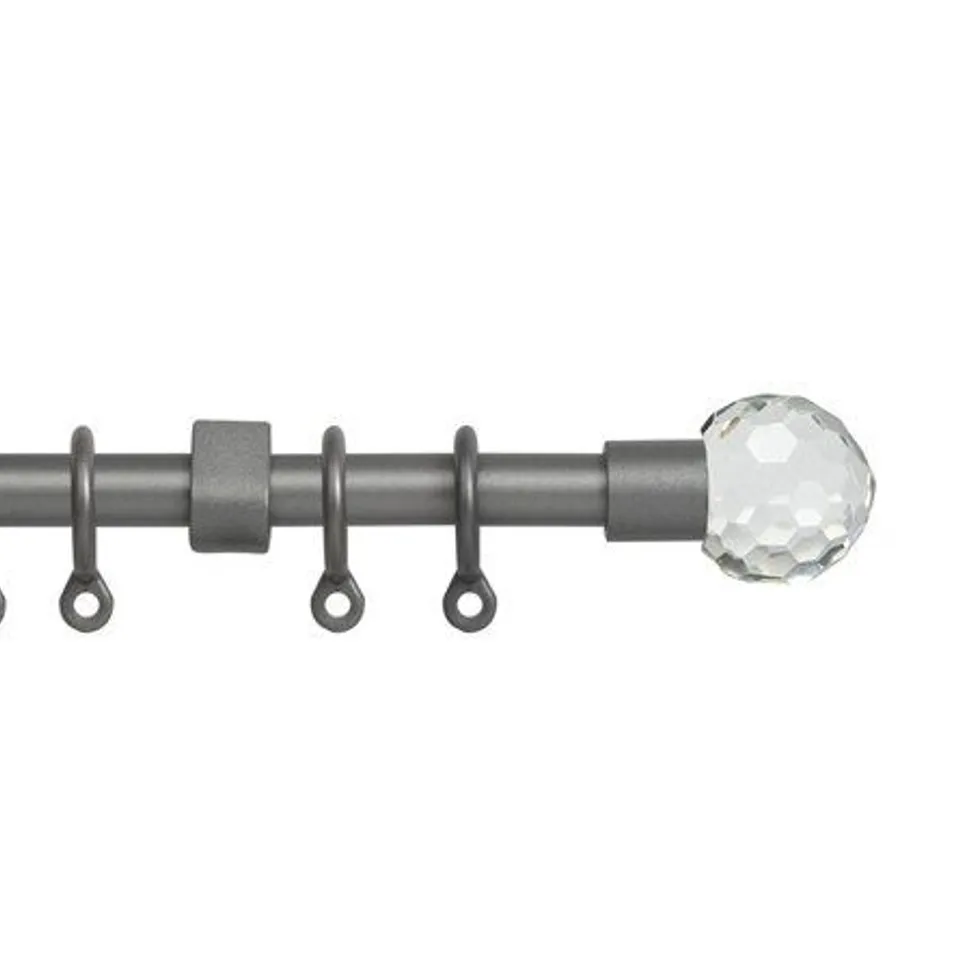 BOXED SILVER ACRYLIC BALL CURTAIN SINGLE POLE- 13-16MM X 120-210CM