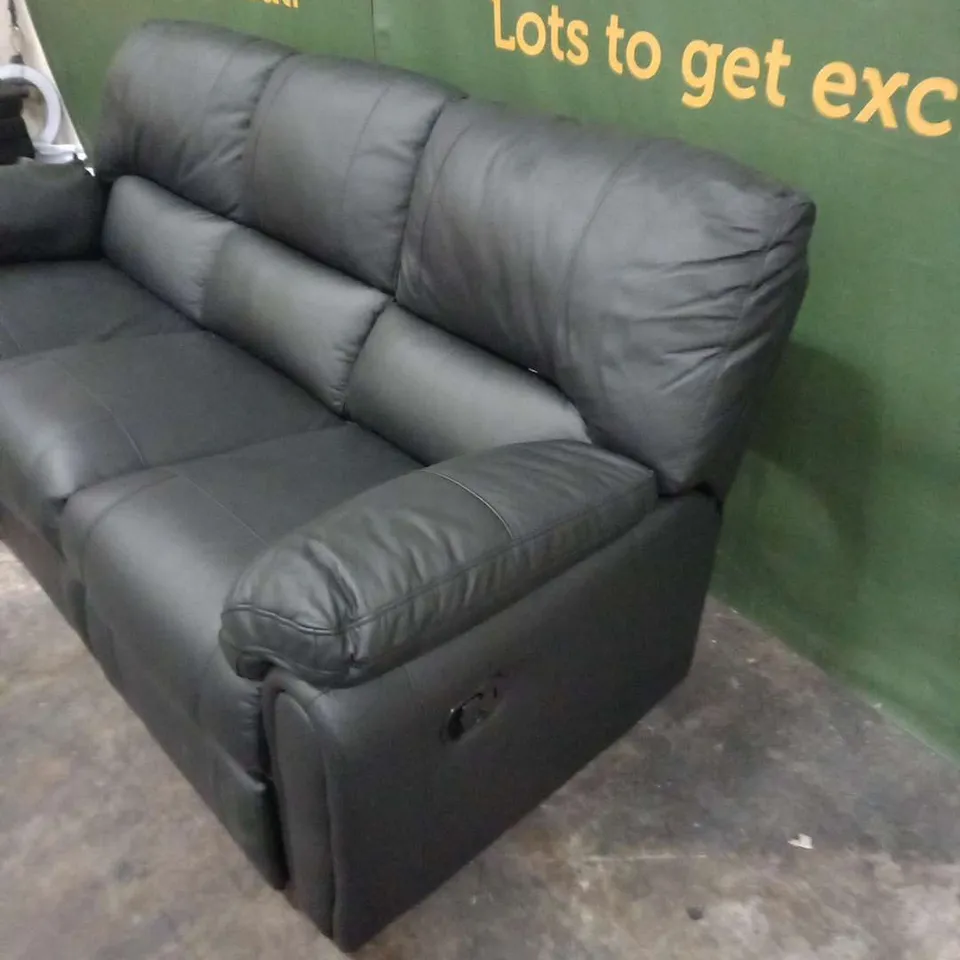 DESIGNER BLACK FAUX LEATHER MANUAL RECLINING THREE SEATER SOFA