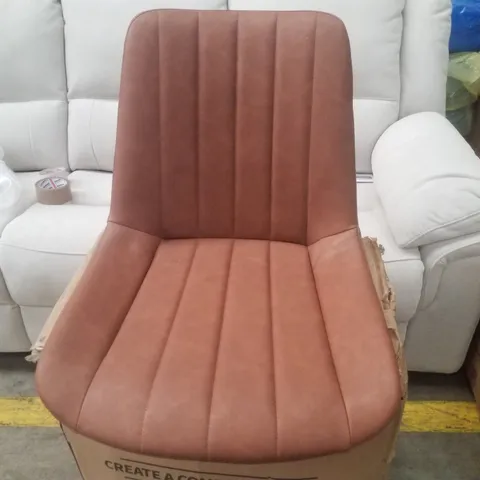 BOXED SET OF 2 BROWN FAUX LEATHER DINING CHAIRS 