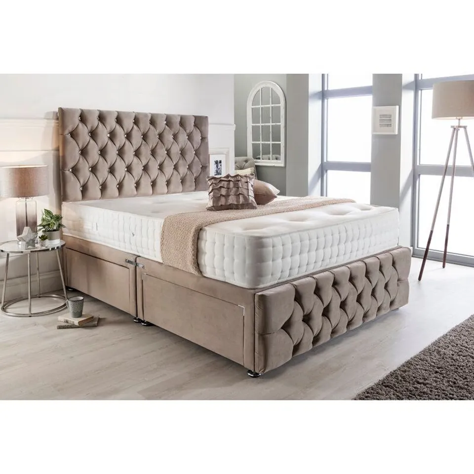 BOXED MCGRATH LUXURY PLUSH VELVET DOUBLE DIVAN BED (3 BOXES) 
