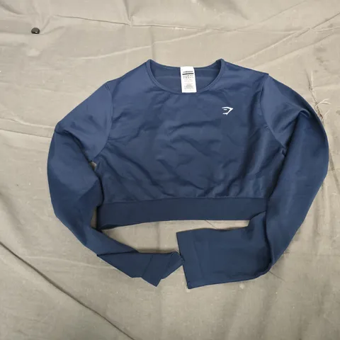 GYMSHARK NAVY BLUE CREW NECK CROP TOP – SIZE L
