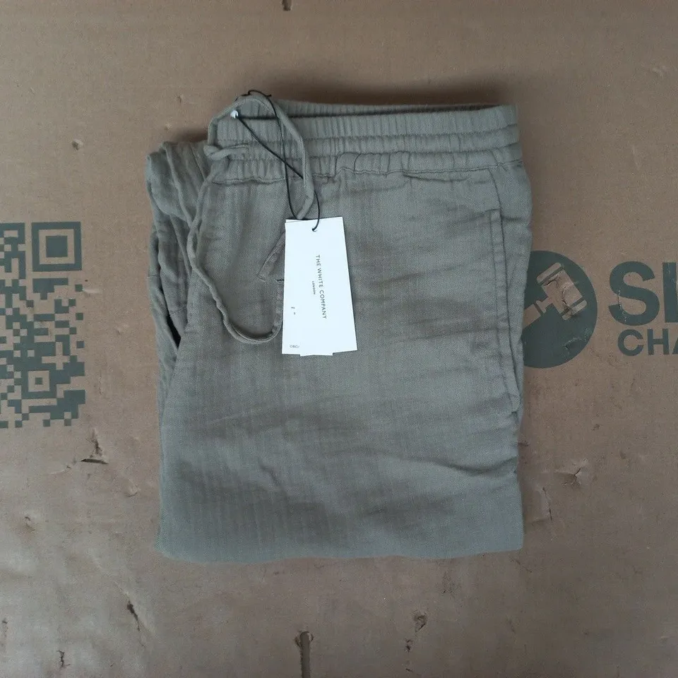 THE WHITE COMPANY COTTON HERRINGBONE TAPERED TROUSERS IN MIST GREEN SIZE 10