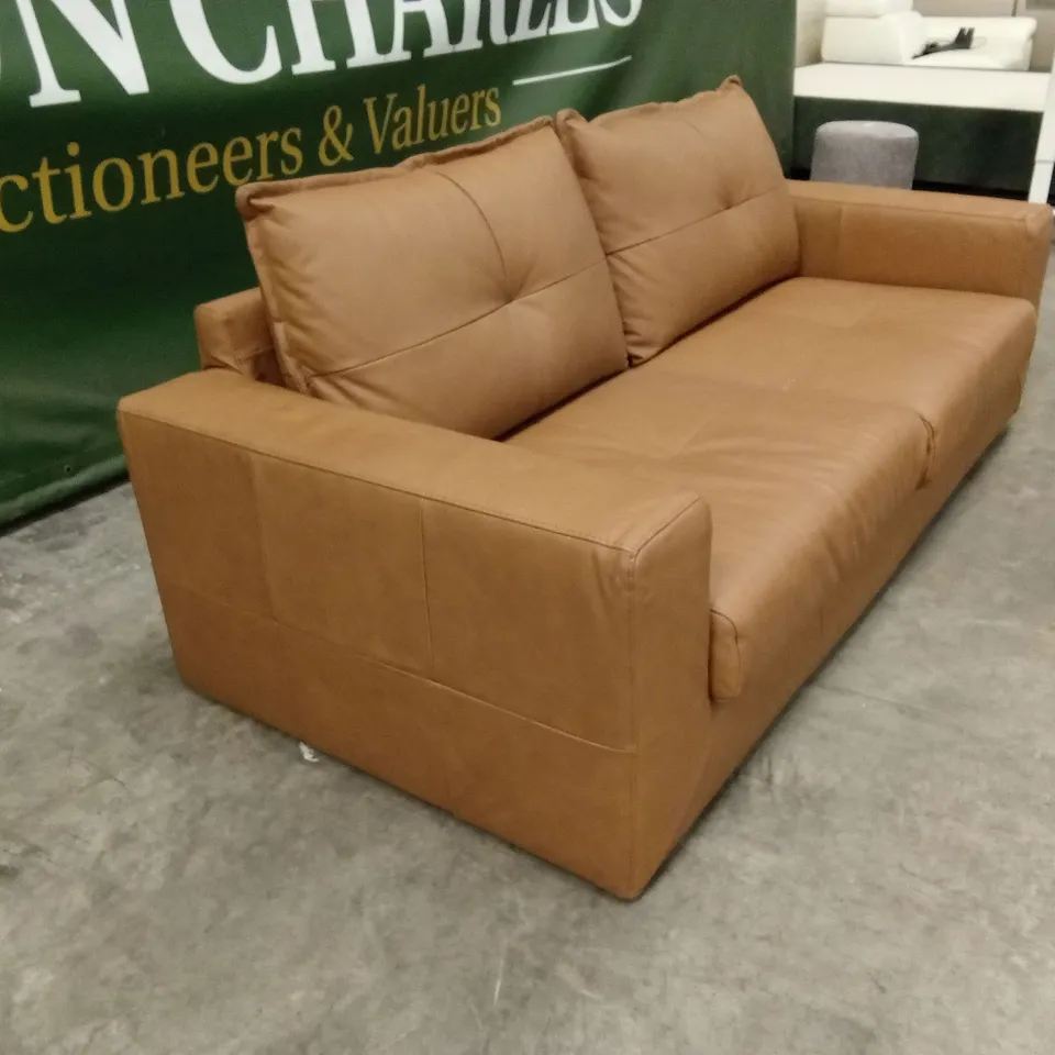 TRIBECA ITALIAN LEATHER 3 SEATER SOFA - TAN RRP £1199