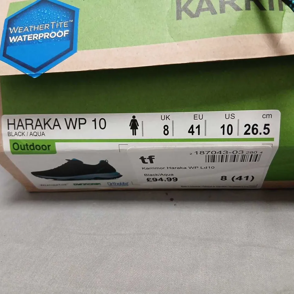 KARRIMOR HARAKA WP 10 WALKING SHOES – BLACK/AQUA, UK 8 (EU 41)