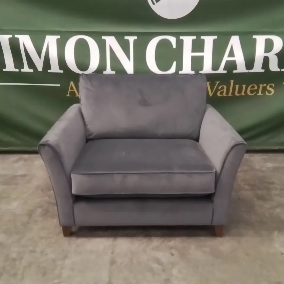 QUALITY DESIGNER EX SHOWROOM HARPER WIDE SNUGGLER CHAIR - GRANITE 