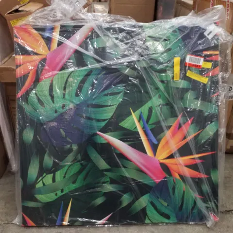 TROPICAL FLOWERS, JUNGLE LEAVES, BIRDS OF PARADISE FLOWER. BY ZEFFIR - WRAPPED CANVAS GRAPHIC ART 