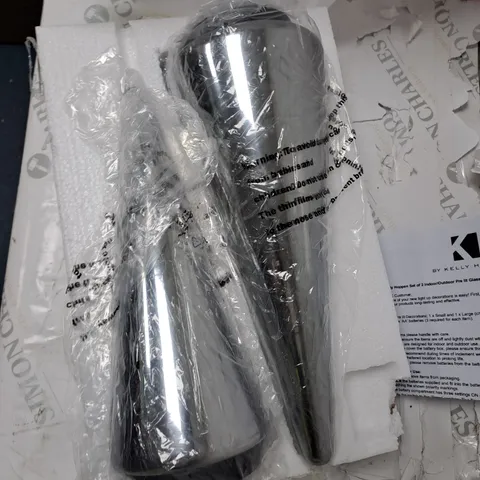 BOXED KELLY HOPPEN SET OF 2 INDOOR/OUTDOOR PRELIT GLASS DECOR - REFLECTIVE CONES