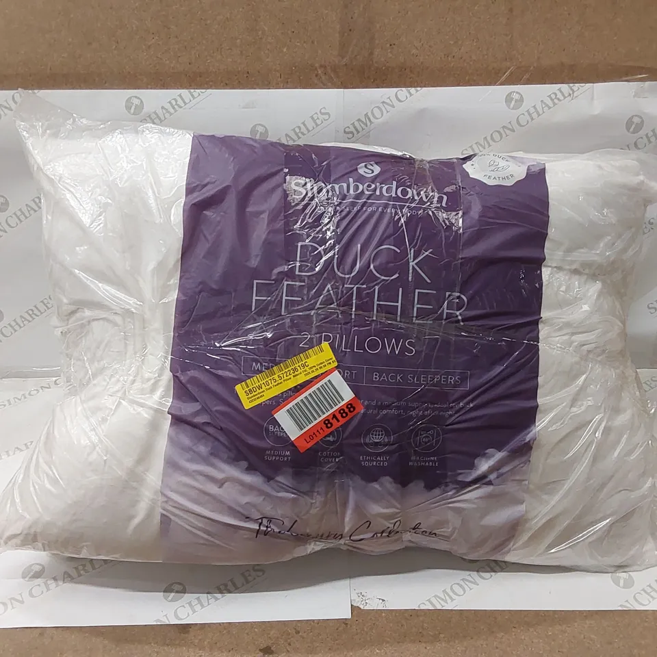 SET OF 4 BAGGED SLUMBERDOWN DUCK FEATHER PILLOW NATURAL FILL, 100% COTTON COVER (1 ITEM)