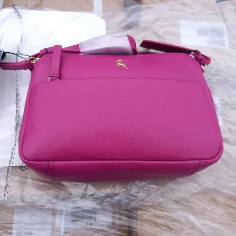 ASHWORTH LUXURY LEATHER FUSCHIA ZIP BODY HANDBAG