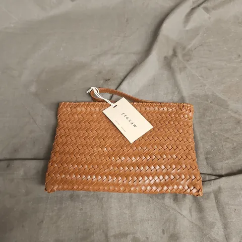 JIGSAW WOVEN LEATHER POUCH IN TAN ONE SIZE