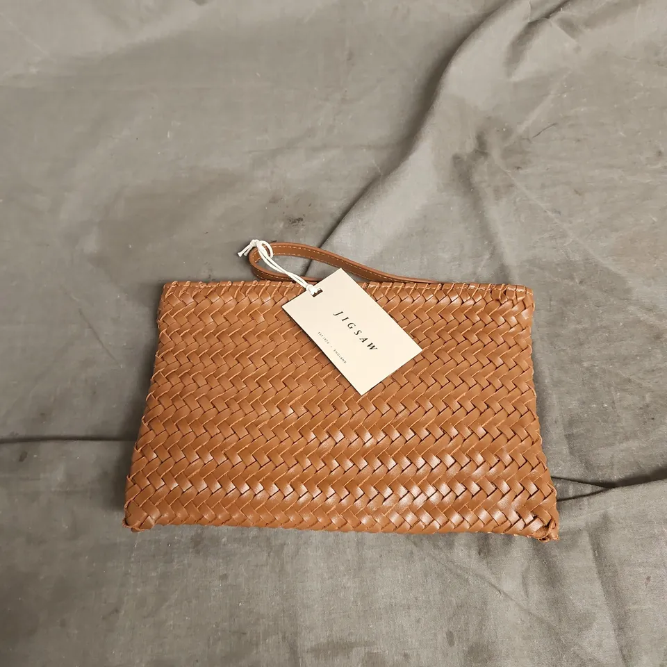 JIGSAW WOVEN LEATHER POUCH IN TAN ONE SIZE