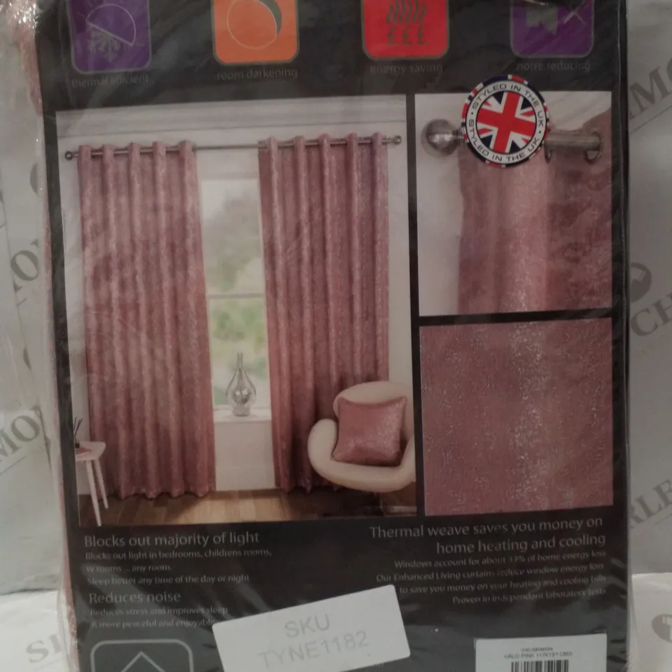 BRAND NEW ENHANCED LIVING HALO 117×137CM FULLY LINED THERMAL EYELET CURTAINS - PINK