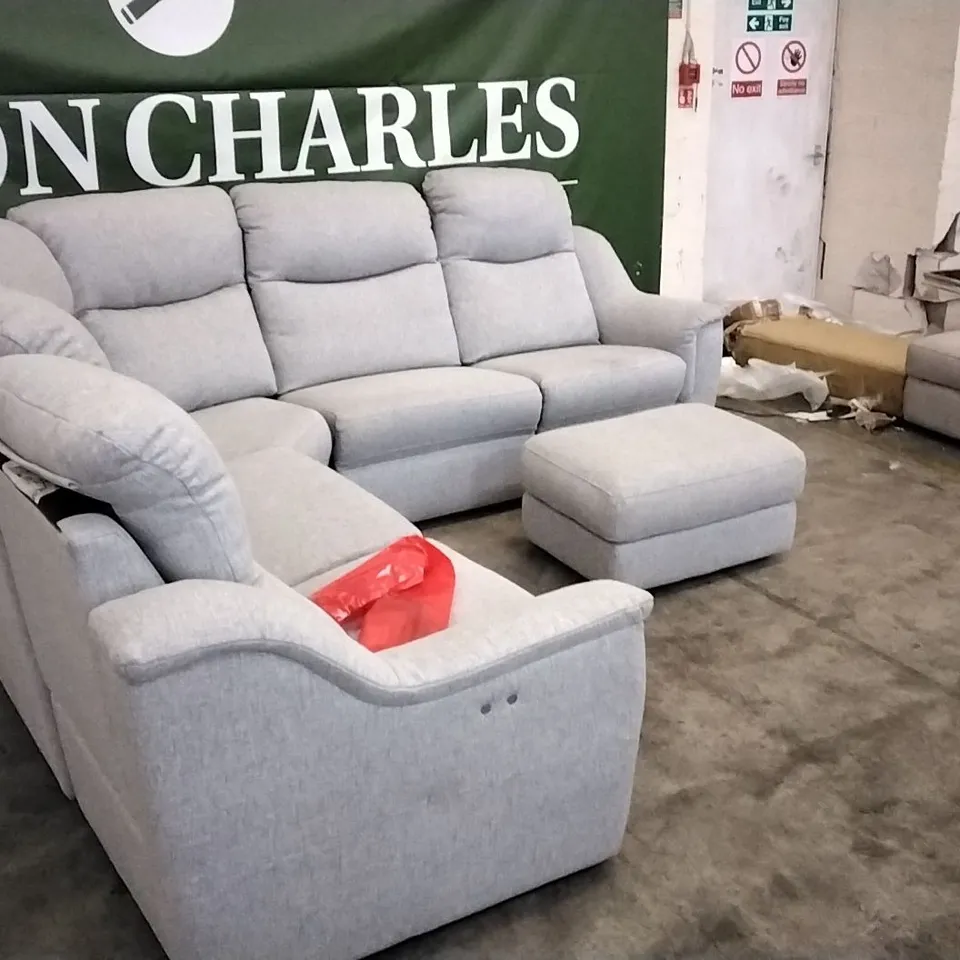 QUALITY BRITISH DESIGNED & MANUFACTURED G PLAN LIGHT GREY FABRIC SOFA CORNER GROUP WITH FOOTSTOOL